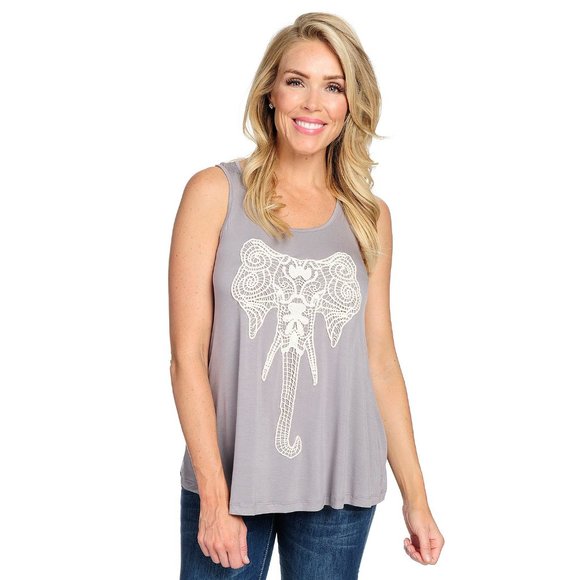 NWOT - Indigo Thread Stretch Knit Crochet Detailed Scoop Neck Tank Top Gray M - Picture 1 of 2